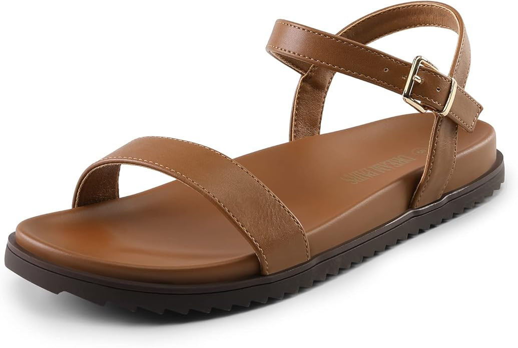 DREAM PAIRS Women's Open Toe Flat Sandals Cute One Band Comfort Arch Support Sandals | Amazon (US)