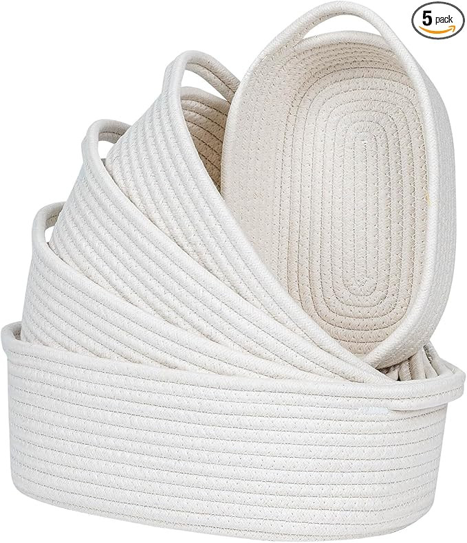CubesLand Small Cotton Rope Storage Basket Set 5, Shelves Baskets for Organizing with Handle, Dec... | Amazon (US)