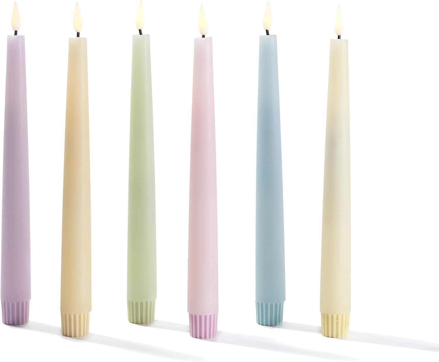 Flameless Taper Candles, Pastel Colored - 6 Pack, Assorted Color, 9 Inch Candlesticks with Realis... | Amazon (US)