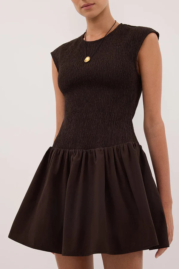 RUBI BURNT CHOC COTTON MINI DRESS | DISSH
