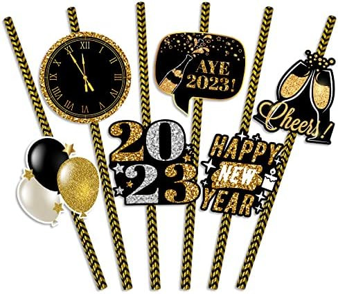 48PCS Happy New Year Straws 2023 – New Year’s Eve Striped Straws Party Supplies Decorations | Amazon (US)