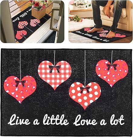 Love Heart Doormat for Valentine's Day 24" X 16" Red Heart Buffalo Plaid Ball Door Mat Non Slip W... | Amazon (US)