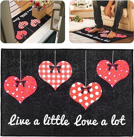 Love Heart Doormat for Valentine's Day 24" X 16" Red Heart Buffalo Plaid Ball Door Mat Non Slip W... | Amazon (US)