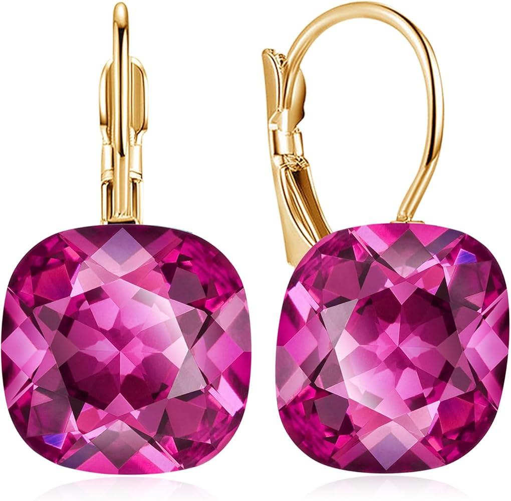 Sparkly Crystal Square Leverback Earrings Rhinestone Geometry Dangle Drop Earrings For Women Brid... | Amazon (US)