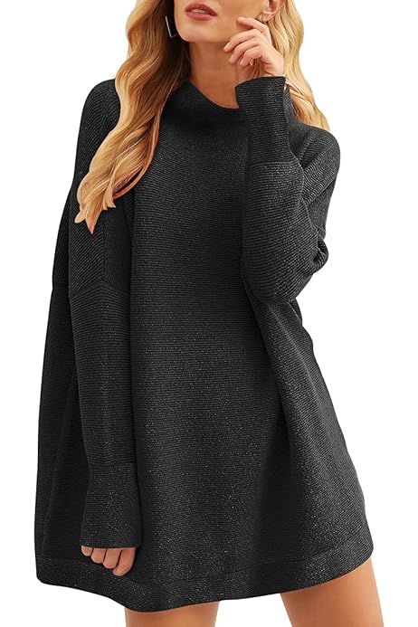 ANRABESS Womens Round Neck Winter Long Sleeve Oversized Chunky Warm Sweater Irregular Hem Casual Pul | Amazon (US)
