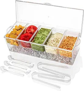 IVYHOME Ice Chilled 5 Compartment Condiment Server Caddy | Plastic Storage Food Containers | Serv... | Amazon (US)