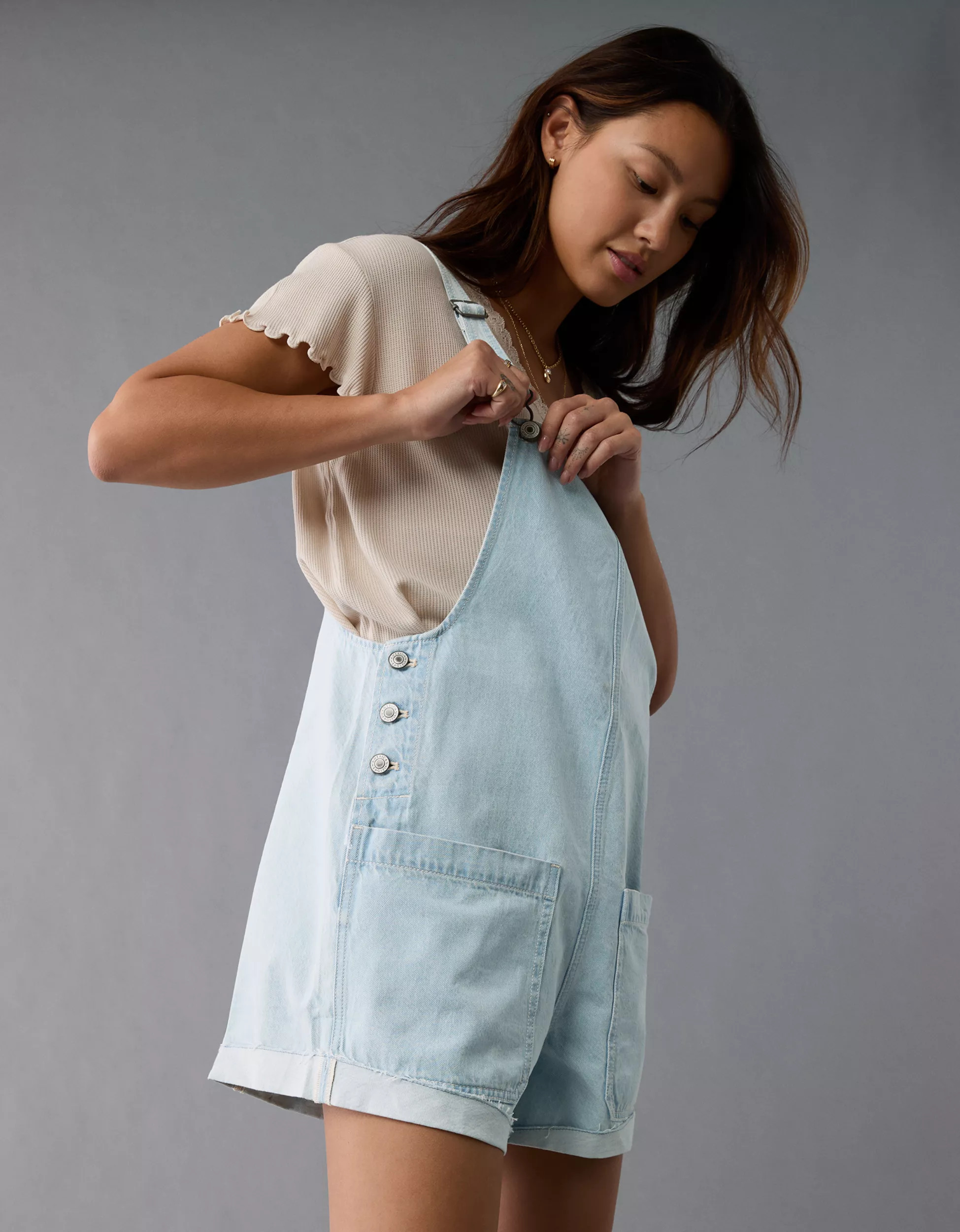 AE Easy Baggy Denim Short Overall | American Eagle Outfitters (US & CA)