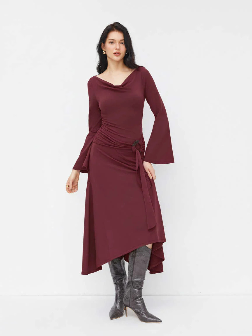 Cowl Neck Solid Glitter Ruffle Hem Maxi Dress CHF 37.90Hot | Cider