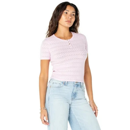 Celebrity Pink Women s Short Sleeve Pointelle Henley Sizes XS-XXXL | Walmart (US)