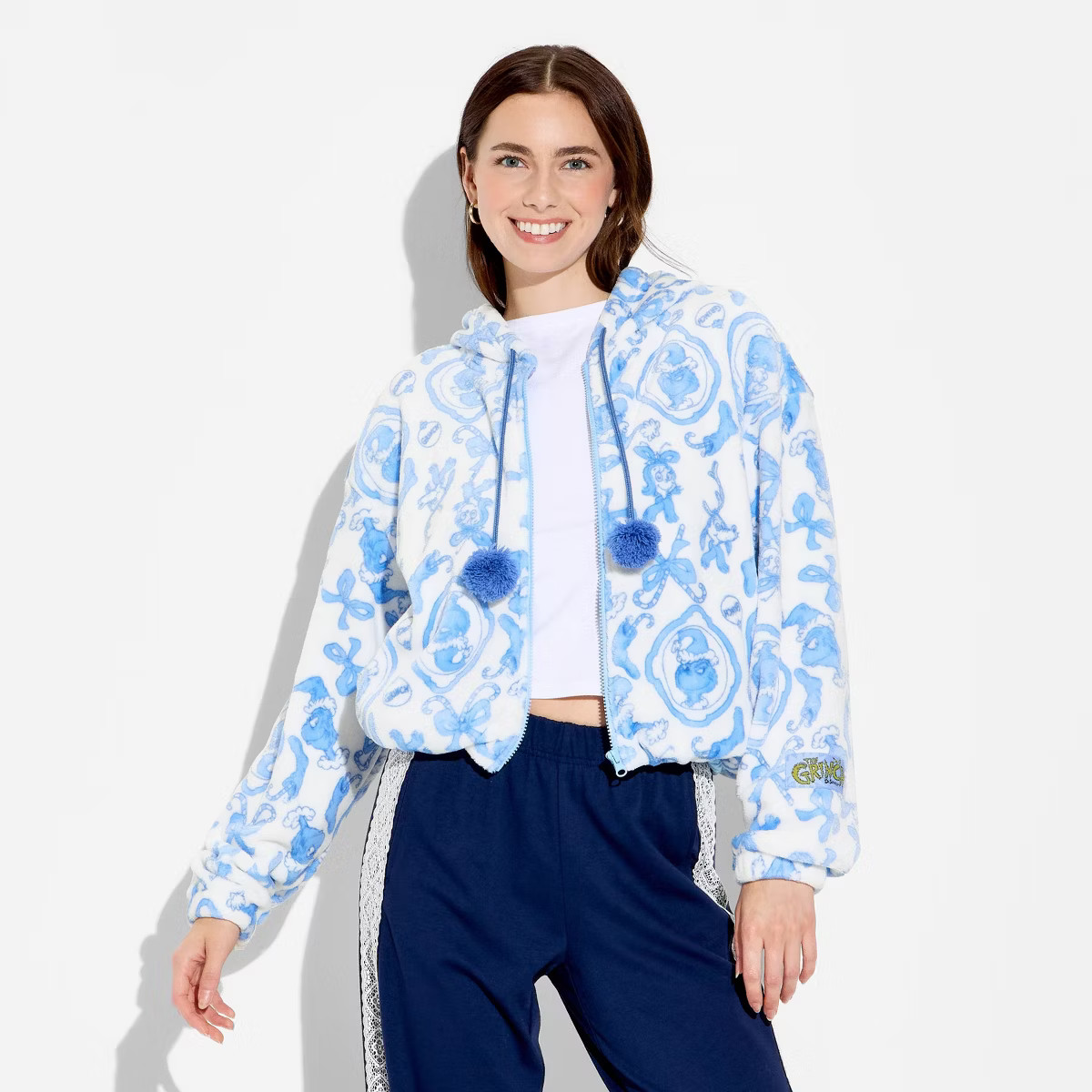 Women's Grinch Zip-Up Graphic Hooded Sweatshirt - Heather Gray M | Target