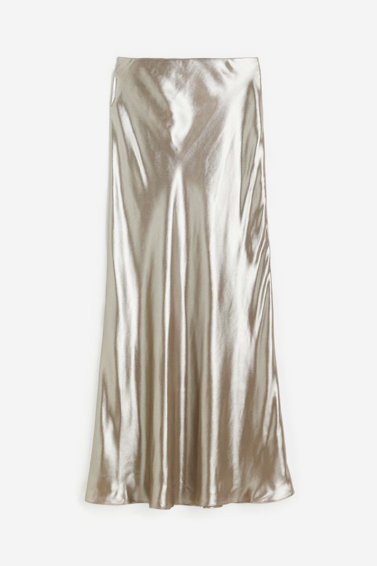 Satin Maxi Skirt - Silver-colored - Ladies | H&M US | H&M (US + CA)