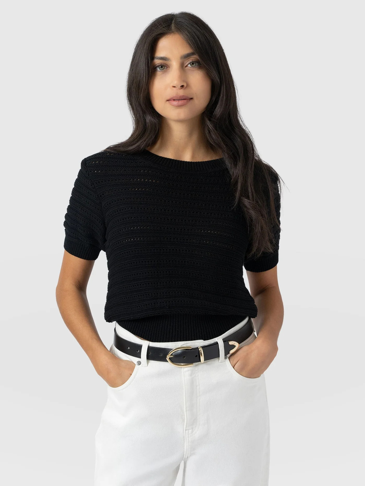 Ester Short Sleeve Knit - Black | Saint + Sofia