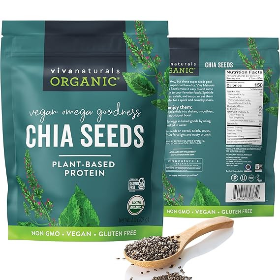 Viva Naturals Organic Chia Seeds 2 LBs - Plant-Based Omega-3 and Vegan Protein, Non-GMO Chia Seed... | Amazon (US)