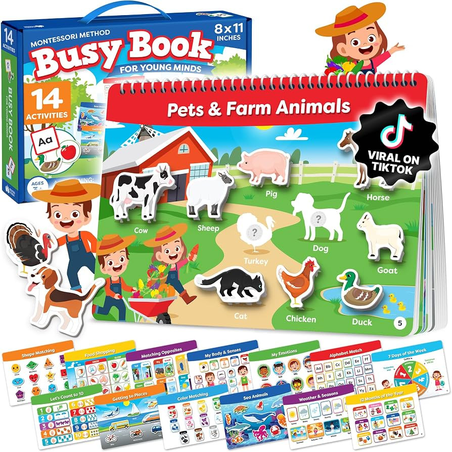Montessori Busy Book for Toddlers 3-5 - Preassembled Preschool Workbook, Toddler Busy Book - Mont... | Amazon (US)