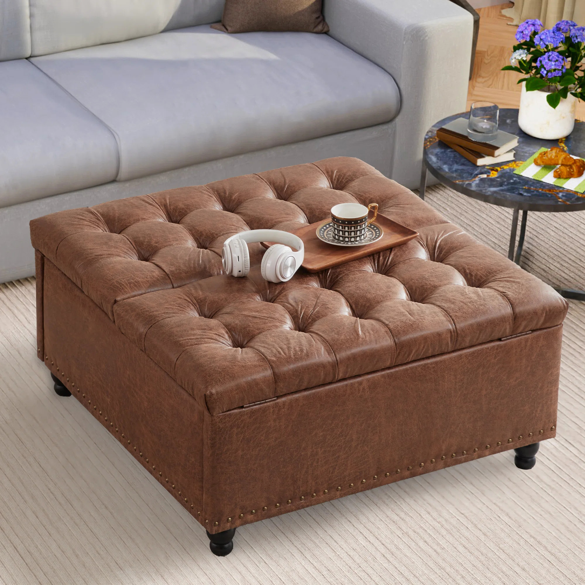 Delmontez 35.5'' Upholstered Storage Square Ottoman | Wayfair North America