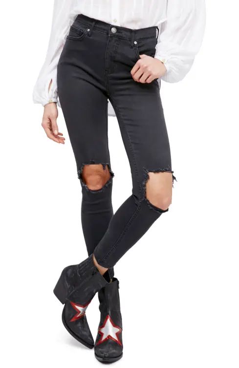 Free People High Rise Busted Knee Skinny Jeans (Carbon) | Nordstrom