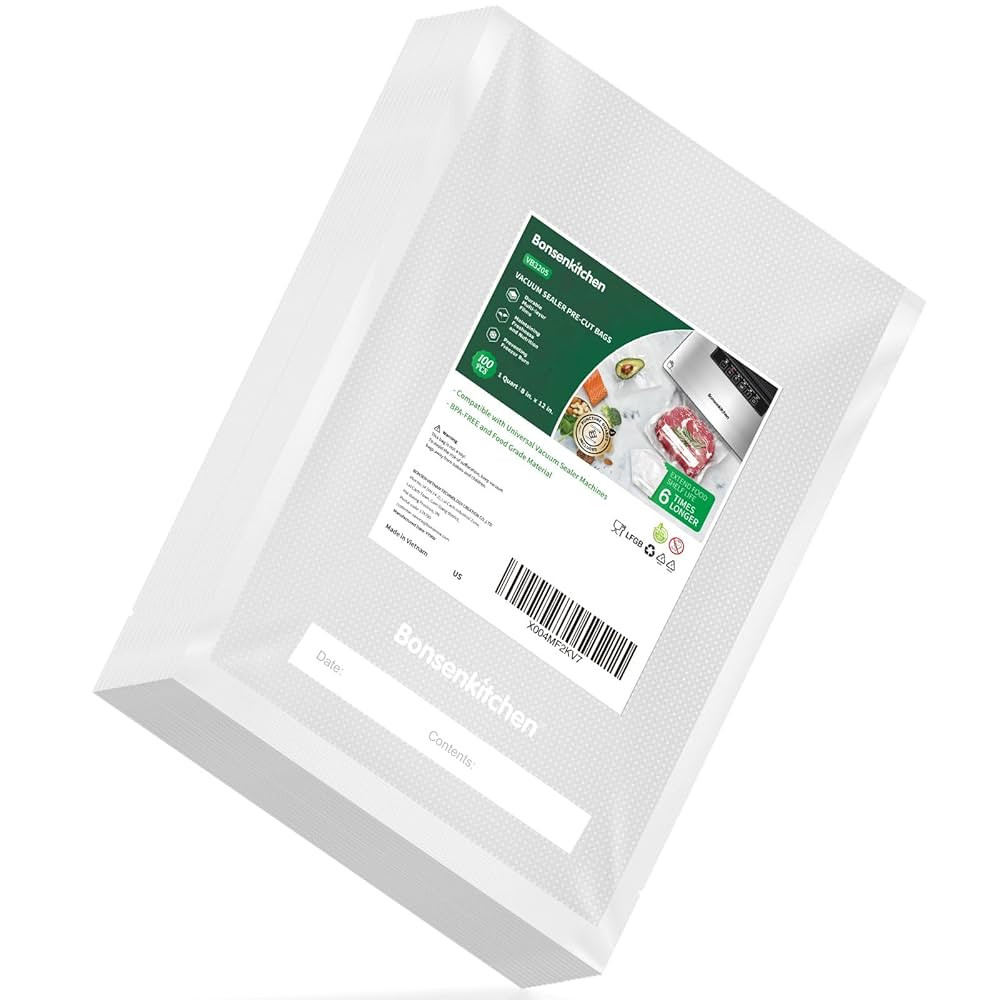Bonsenkitchen Precut Vacuum Bags 100 Quart 8" x 12", BPA Free, Commercial Grade Textured Food Sea... | Amazon (US)