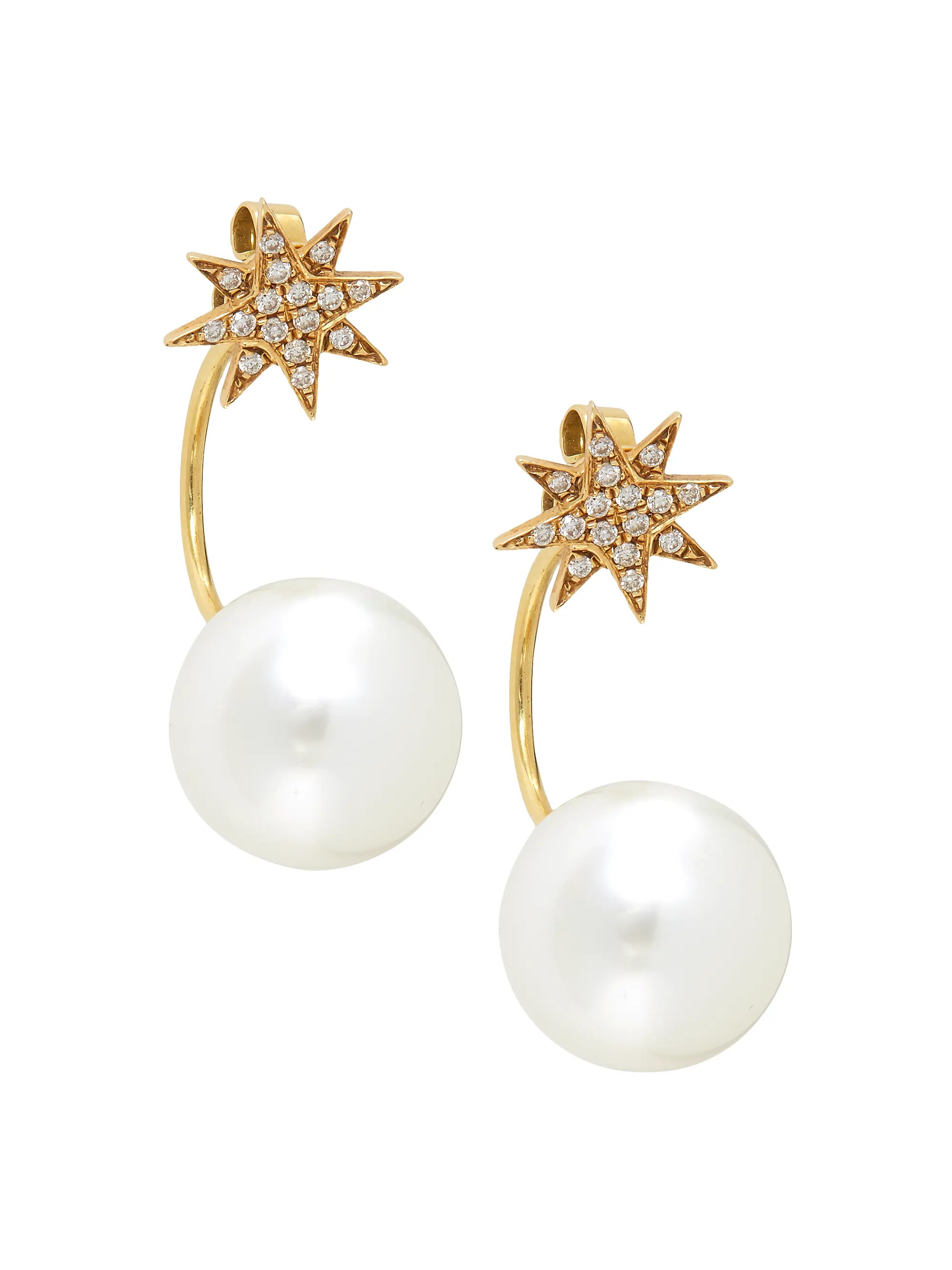 18K Yellow Gold Diamond Star Stud & 12MM Pearl Jacket Earrings | Saks Fifth Avenue