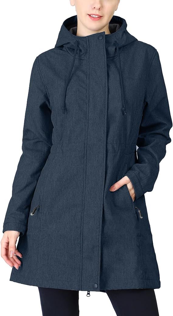 33,000ft Women's Softshell Long Jacket with Hood Fleece Lined Windproof Warm up Waterproof Windbr... | Amazon (US)