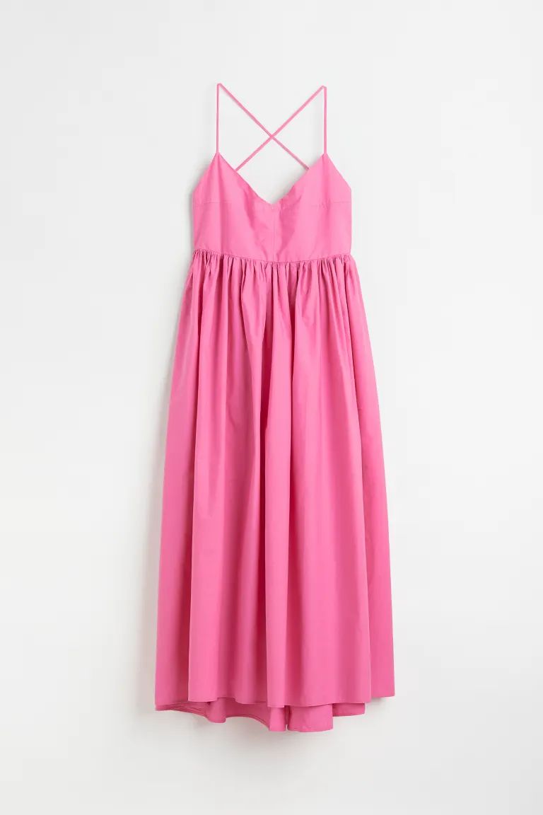 Long, sleeveless dress in a cotton weave with a V-neck at the front and narrow shoulders straps t... | H&M (UK, MY, IN, SG, PH, TW, HK)