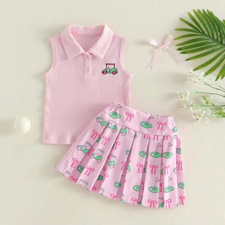 Easisim Toddler Baby Girl Golf Outfits Embroidery Polo Sleeveless Shirts Tank Mini Skirt Set | SHEIN