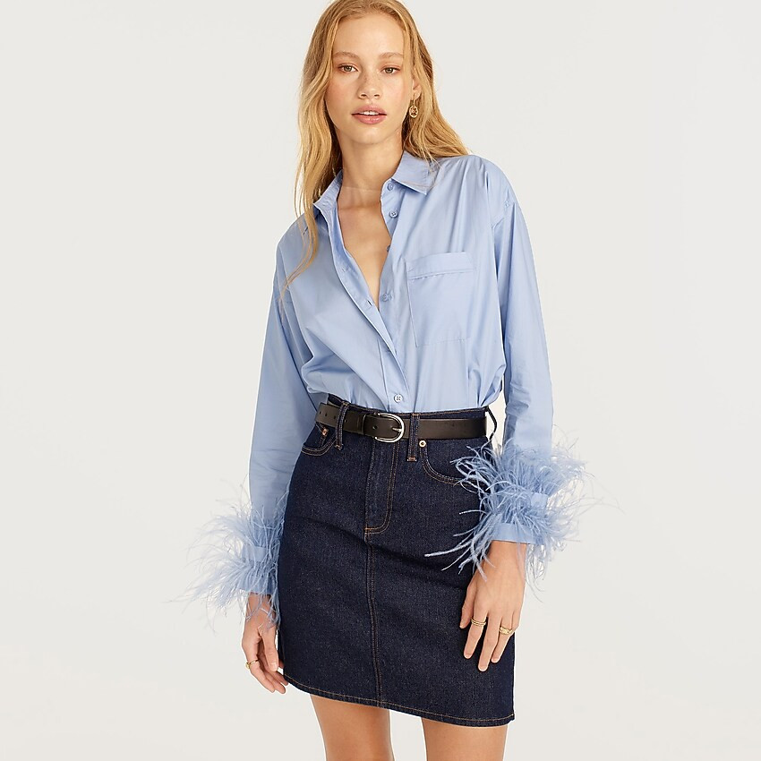 Faux-feather-trim cotton poplin button-up shirt with collar | J. Crew US