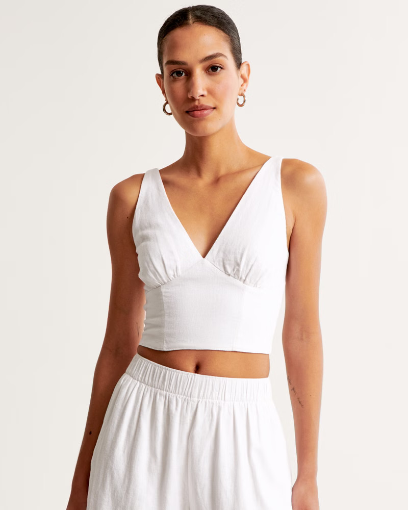 Linen-Blend V-Neck Set Top | Abercrombie & Fitch (US)