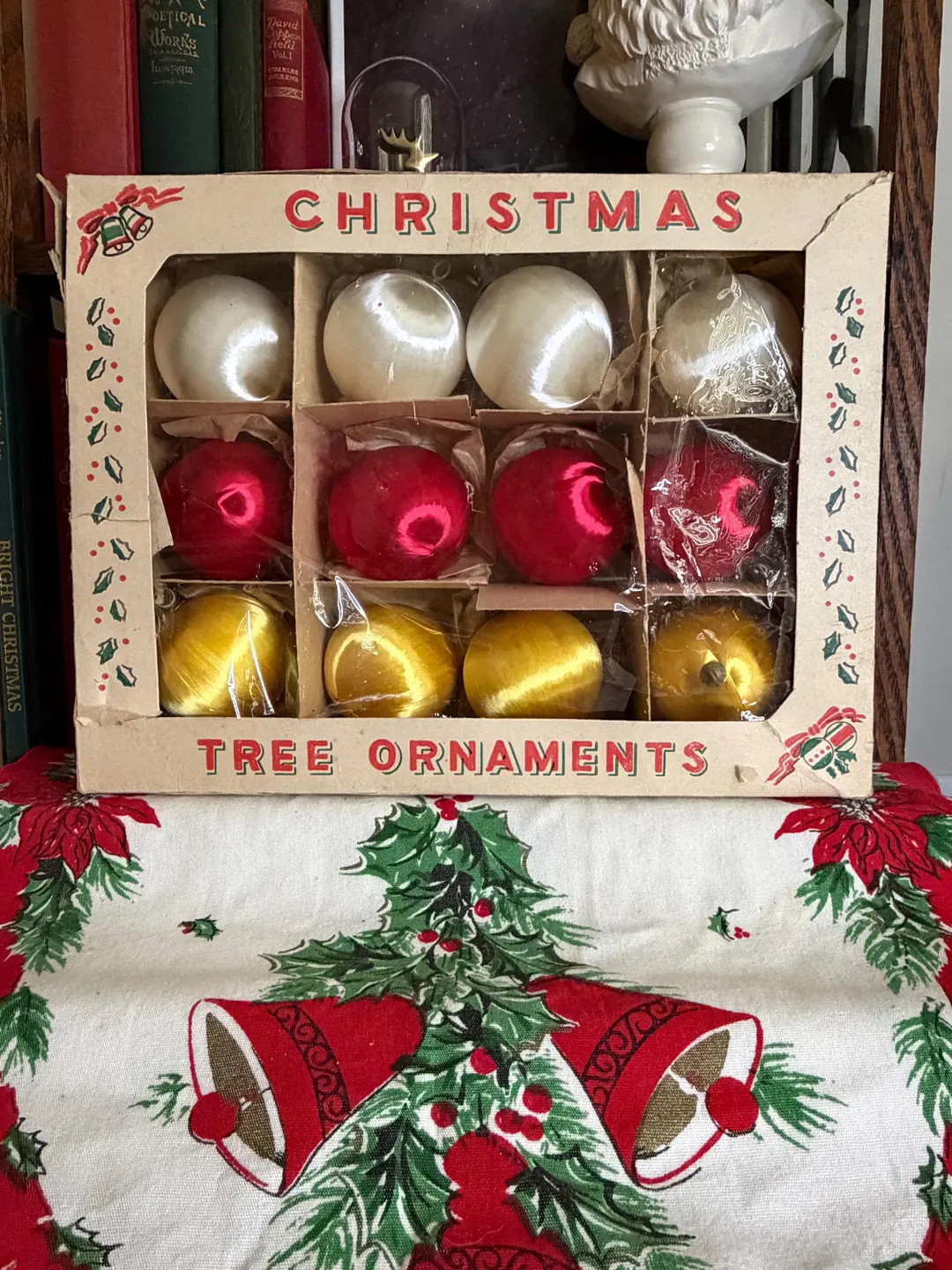 Vintage Satin Christmas Ornaments - Red Gold Ivory - Boxed Set | Etsy (US)