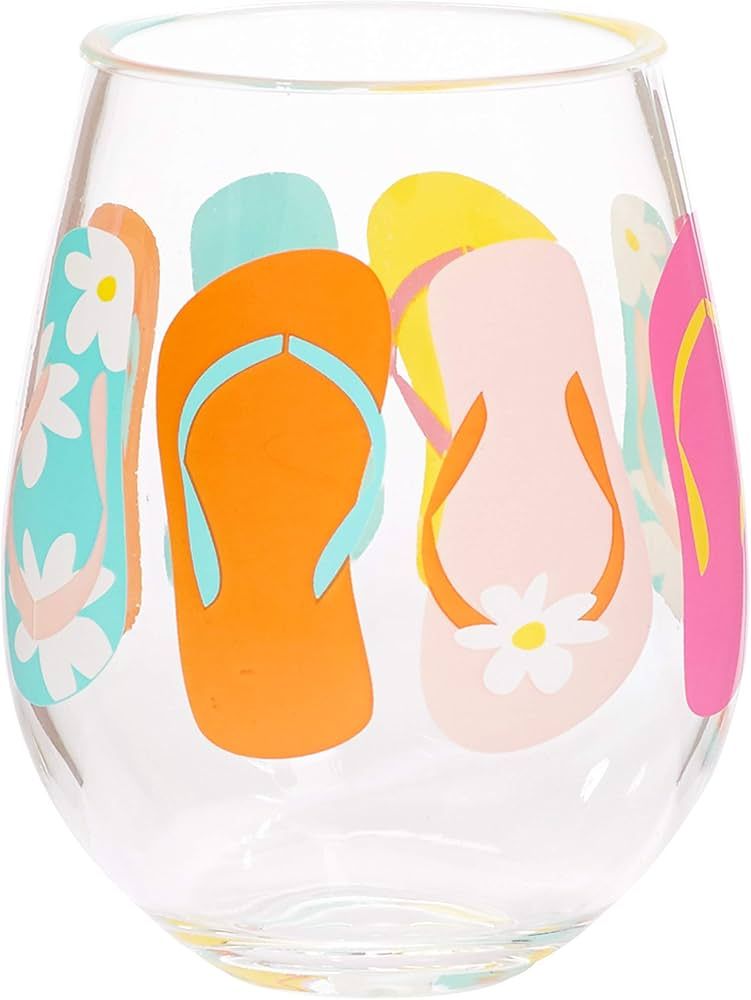 X&O Paper Goods Pastel Flip Flops Plastic Stemless Wine Glass, 12 oz., 3.5'' W x 4.5'' H | Amazon (US)