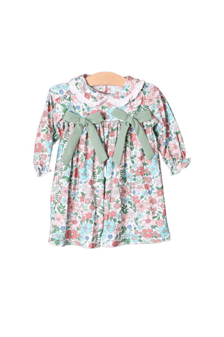 Sage Floral Bow Knit Dress | The Smocked Flamingo