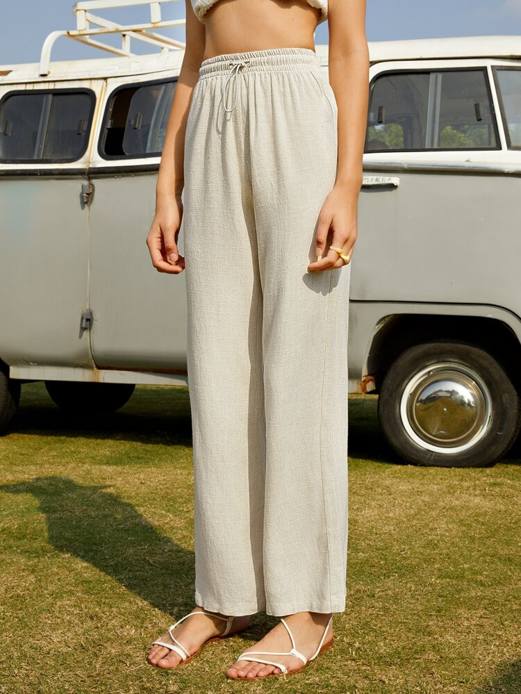 SHEIN Drawstring Waist Wide Leg Pants | SHEIN