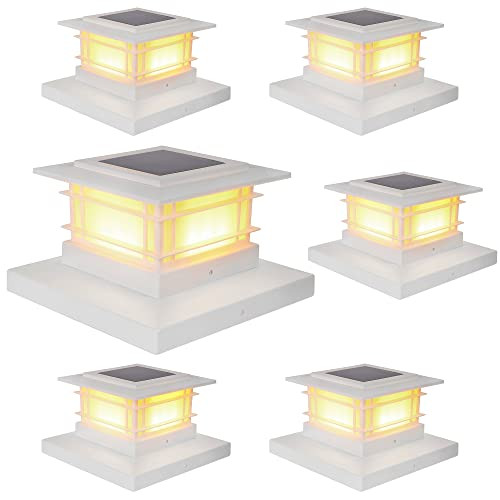 Dynaming 6 Pack Solar Post Cap Lights Outdoor, White Shell Fence Post Solar Lights Fit for 4x4 5x5 Vinyl/Wooden Posts, High Brightness Warm White SMD LED Lighting Decor for Garden Deck Patio | Amazon (US)