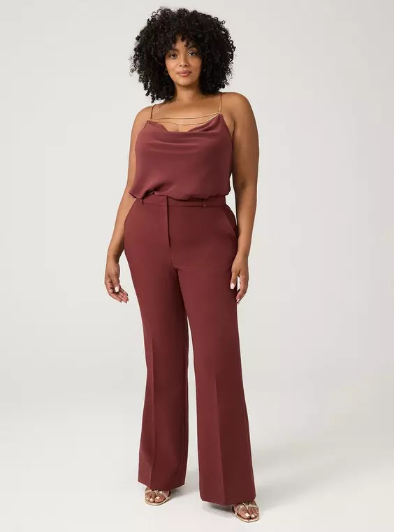 High-Rise Straight Leg Twill Pant in Ivory-Cream | Torrid (US & Canada)