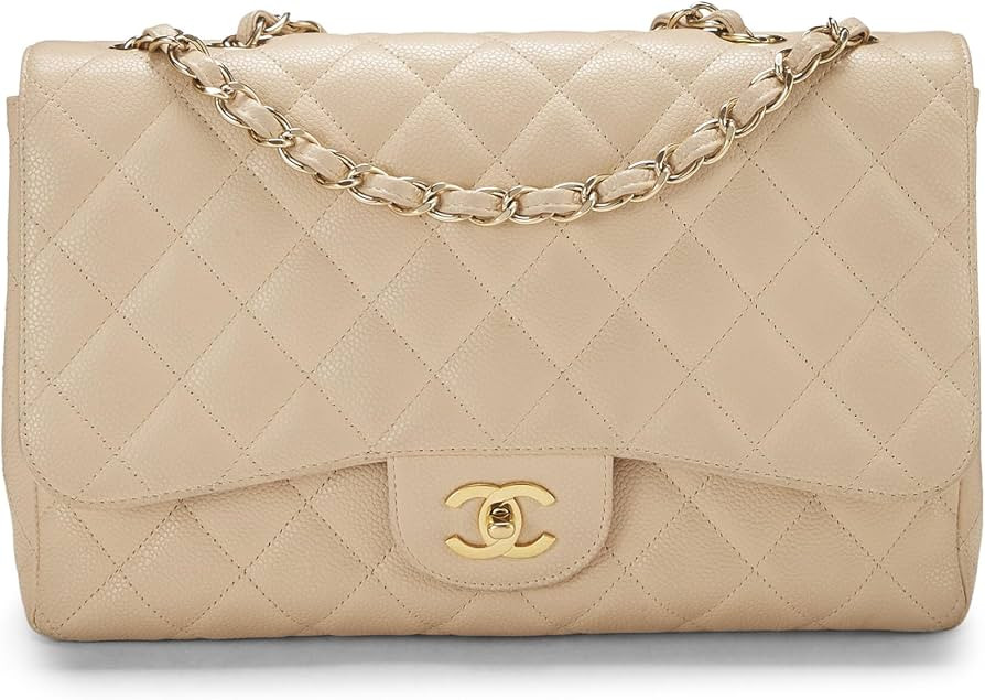 Amazon.com: Chanel, Pre-Loved Beige Quilted Caviar New Classic Flap Jumbo, Beige : Luxury Stores | Amazon (US)