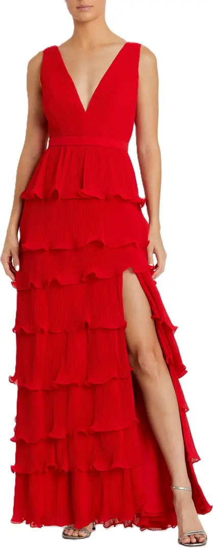 Sleeveless Ruffle Tiered V Neck Gown | Nordstrom