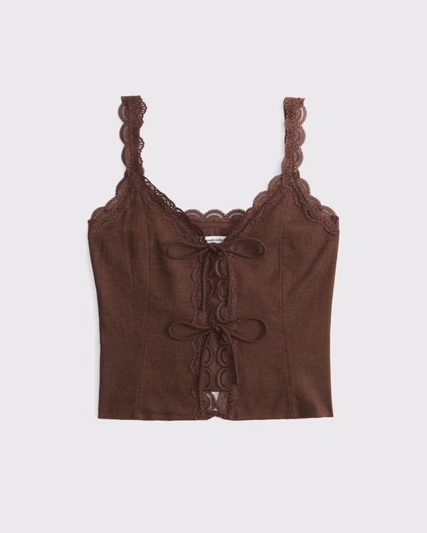 Lace-Trim Tie-Front Peplum Top | Abercrombie & Fitch (US)