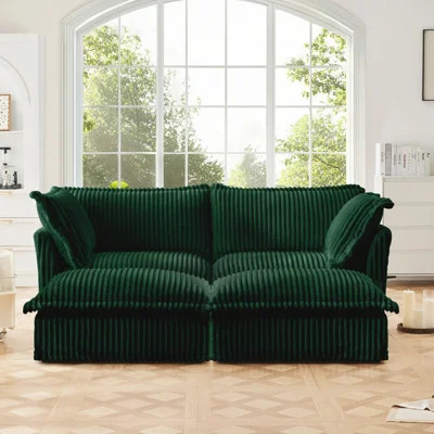 Slipcovered Sofa 2 Seater Sofa With 2 Ottomans, 2 Seater Sleeper Sofa Bed Home Theater Oversized Sofa For Living Room, Corduroy | Wayfair North America