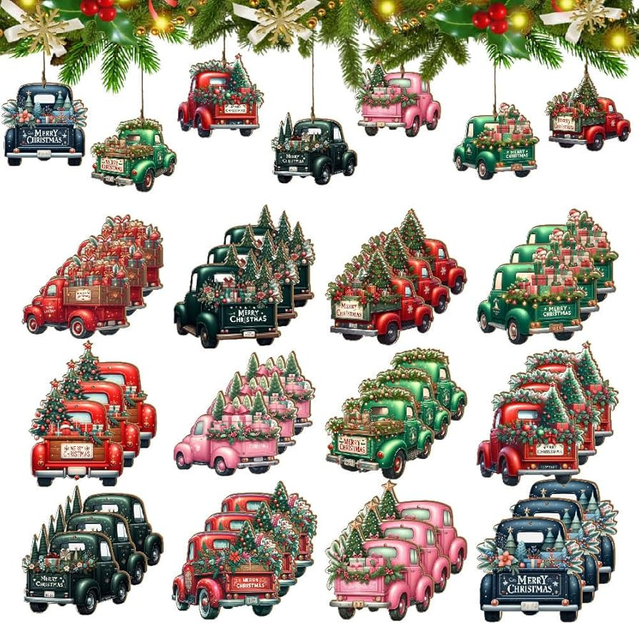 36pcs Christmas Wooden Ornaments, Christmas Tree Decorations, 12 Vintage Christmas Truck Designs ... | Amazon (US)