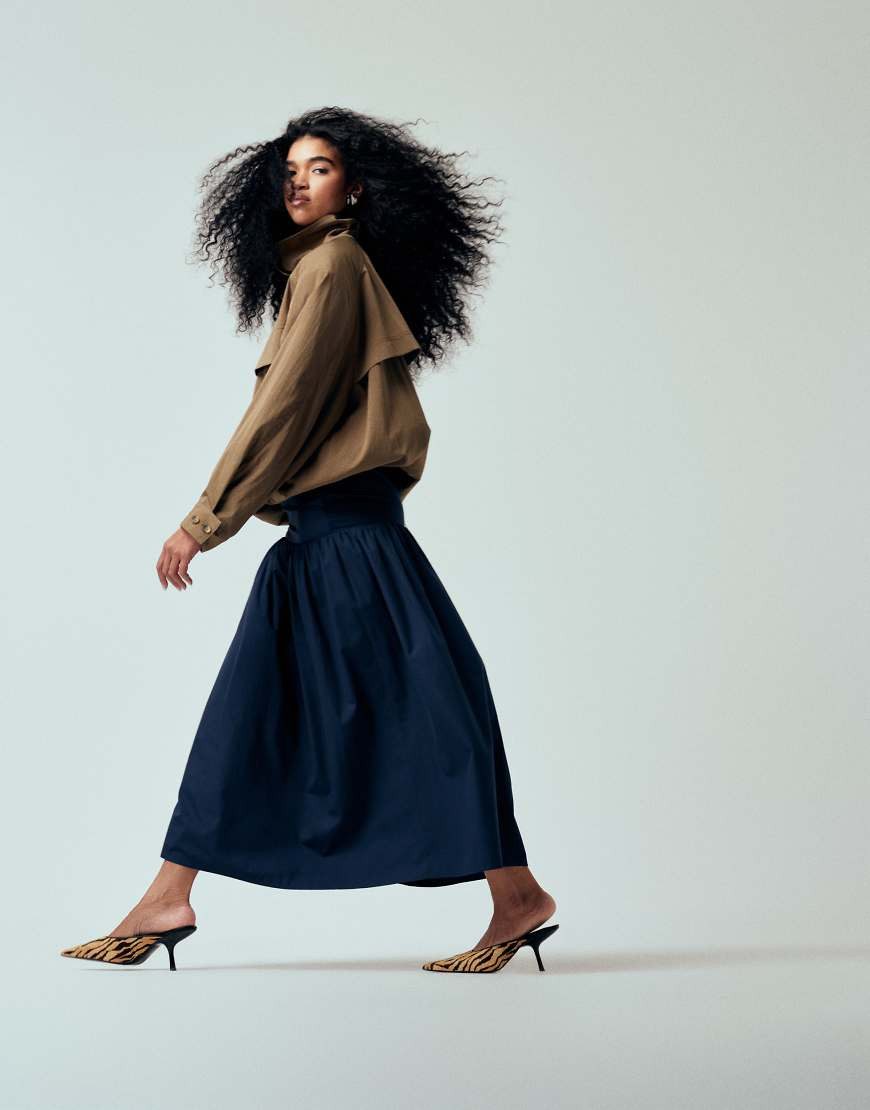 ASOS DESIGN iconic drop waist bubble hem maxi skirt in navy | ASOS (Global)