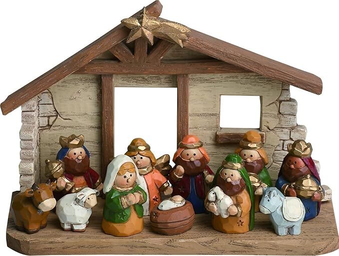 Miniature Kids Nativity Scene with Creche, Set of 12 Rearrangeable Figures | Amazon (US)