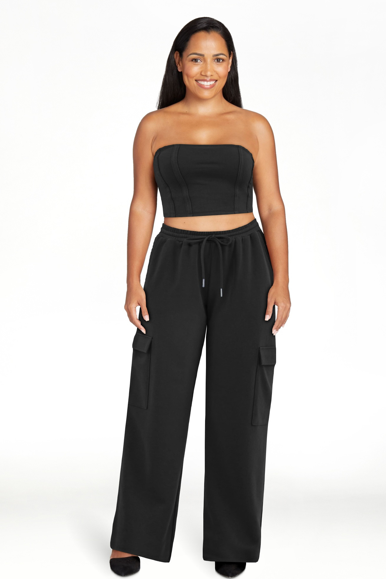 No Boundaries Tube Top and Cargo Sweatpants Set, 2-Piece, Women's | Walmart (US)