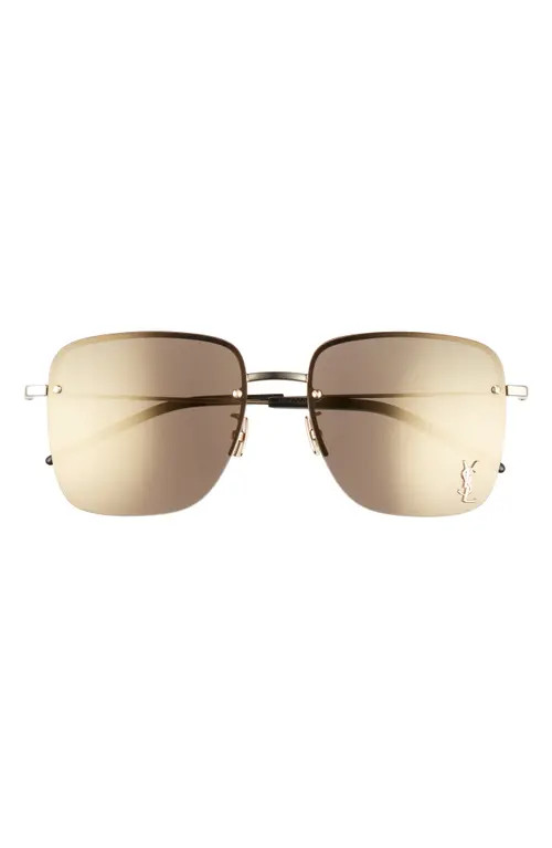 Saint Laurent 58mm Semi Rimless Flat Front Square Sunglasses in Gold at Nordstrom | Nordstrom