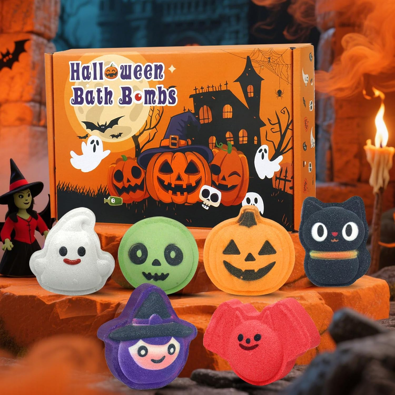 Halloween Bath Bombs for Kids, 6 Spooky Shapes, Trick or Treat Gift Set | Amazon (US)