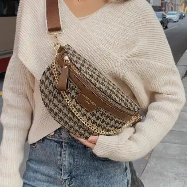 Houndstooth Fanny Pack Chain Decor Chest Purse Fashion - Temu | Temu Affiliate Program