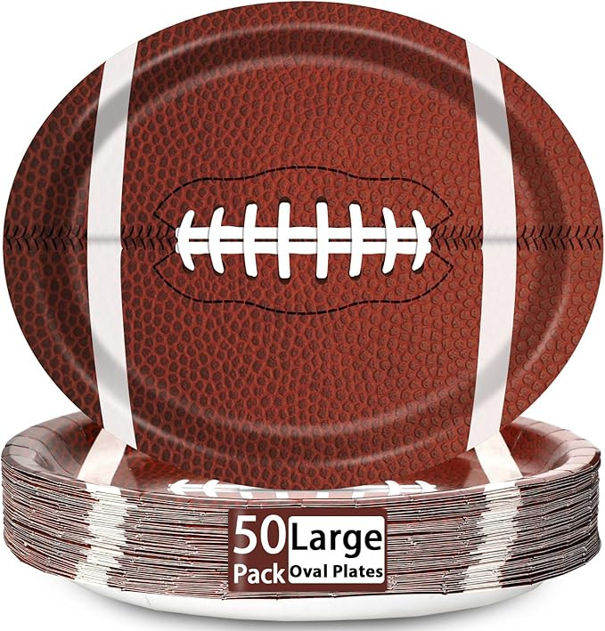 50 PCS Football Oval Paper Plates Large 11” Disposable American Rugby Sport Party Decorations T... | Amazon (US)