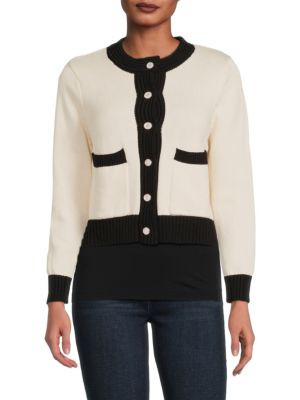 Contrast Trim Crewneck Cardigan | Saks Fifth Avenue OFF 5TH