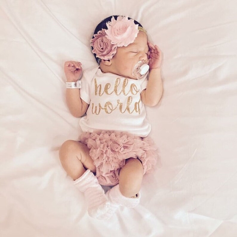 Read the full title
    Baby Girl Coming Home Outfit + Baby Girl Clothes + Hello World Newborn Ou... | Etsy (US)