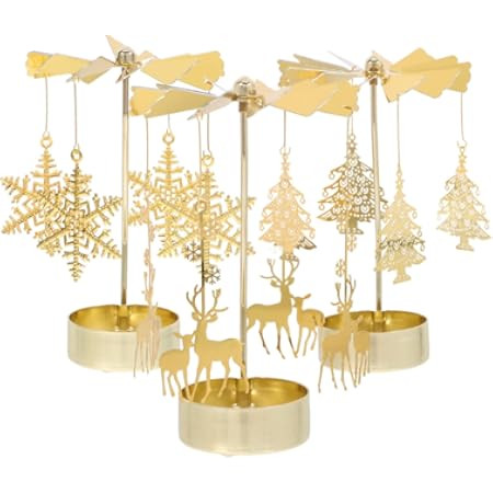 Angoily 3Pcs Golden Carousel Candle Stand Rotating Metal Tea Light Holders for Christmas Home Dec... | Amazon (US)
