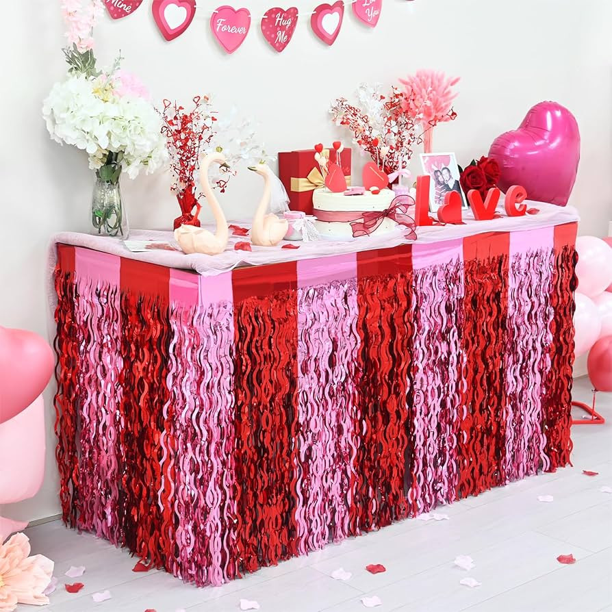 Mega-L Valentines Party Decorations, 2 Pack Valentine's Day Red Pink Table Skirts, Valentines Wav... | Amazon (US)