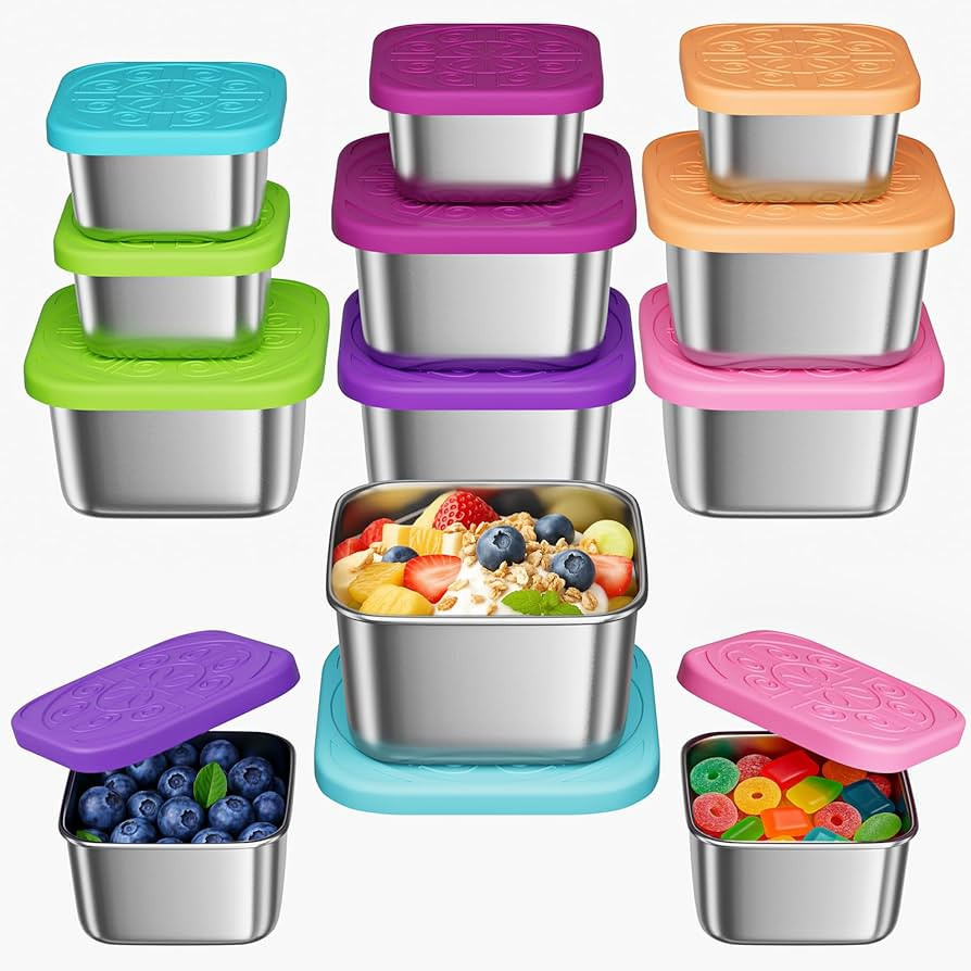 12Pack 6oz Stainless Steel Snack Containers and 2oz Salad Dressing To Go Containers with Silicone... | Amazon (US)
